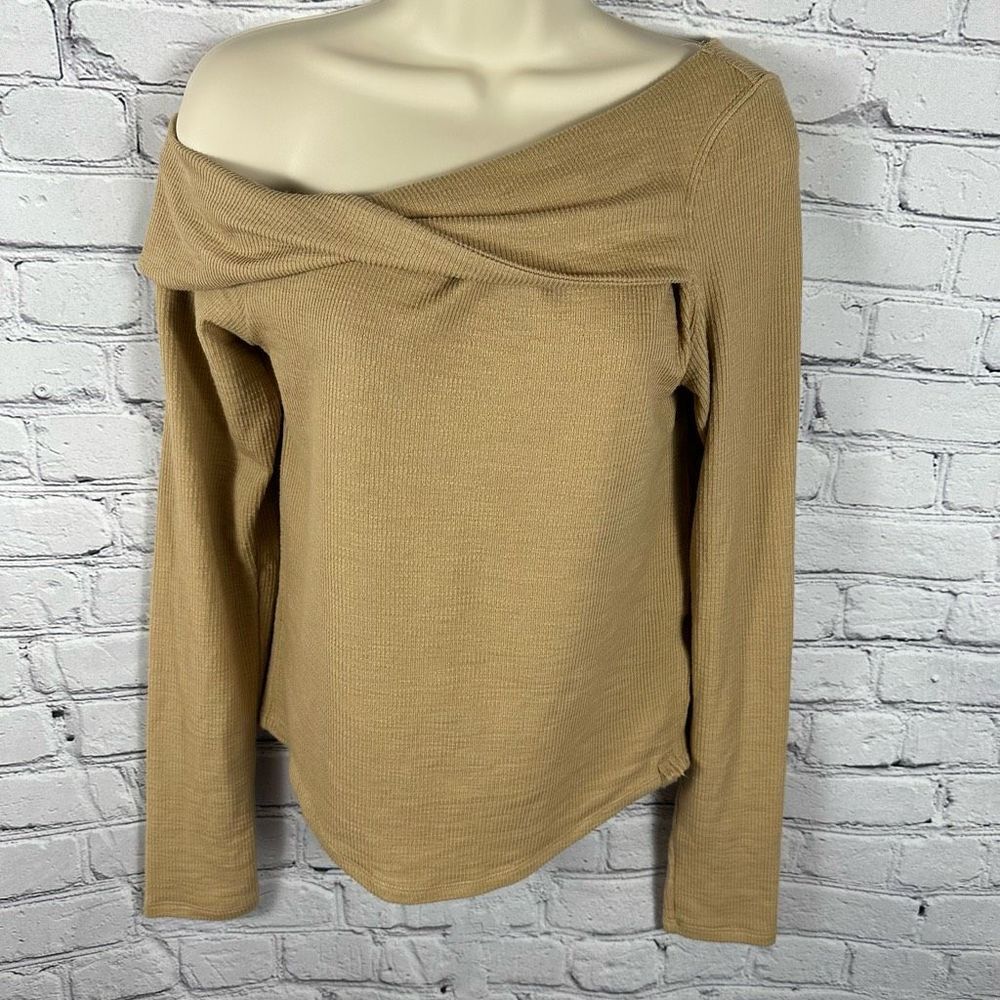 We the Free People Addie Layering Top Asymmetrical Fine Ribbed Wheat M NWT